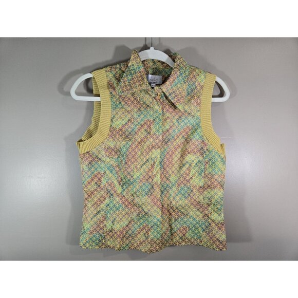 Full Zip ids Express Collection Yellow Collared Sweater Vest Sz L Psychedelic - Picture 2 of 7